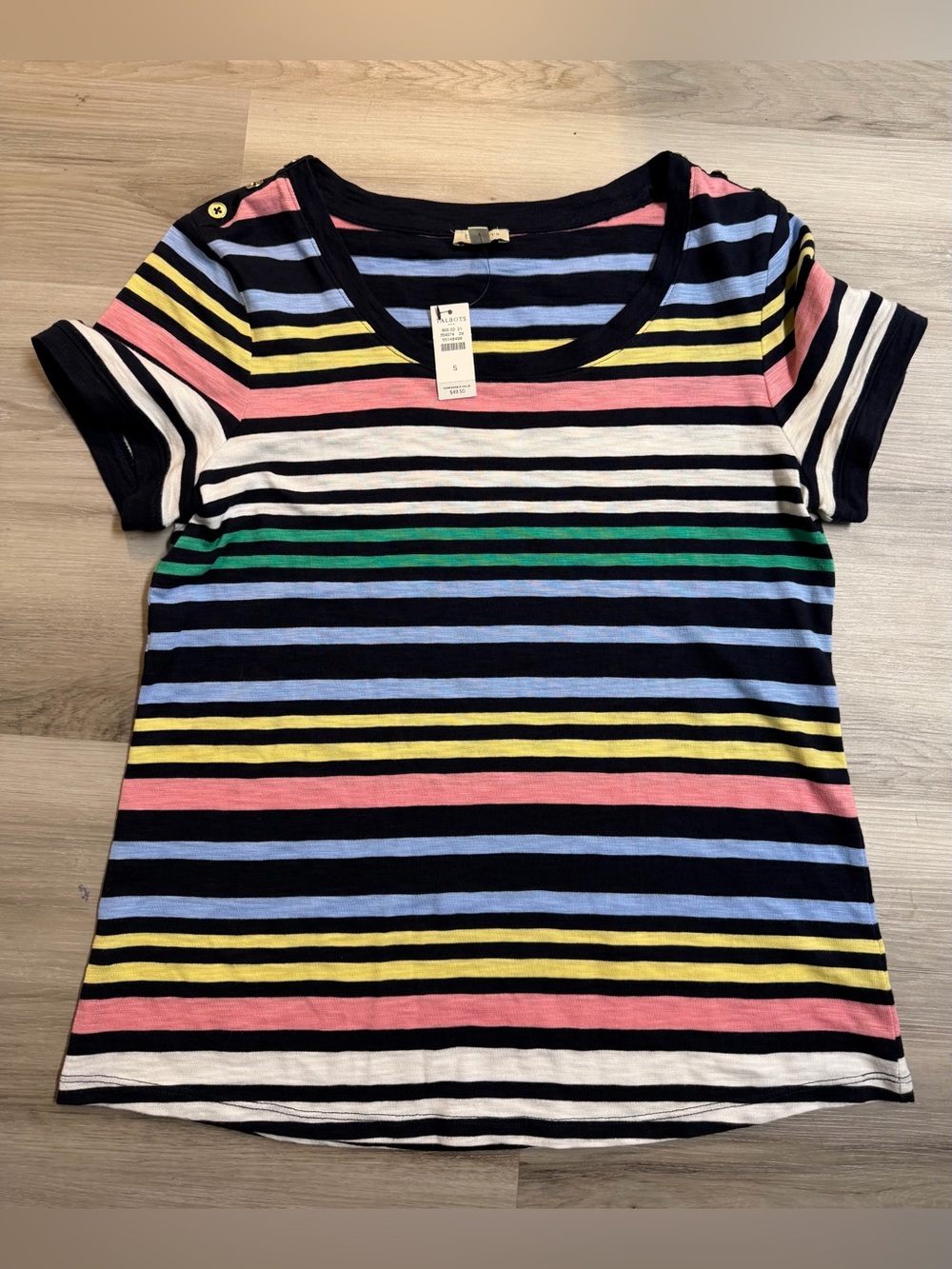 Talbots Navy Multicolor Striped Short Sleeve Tee